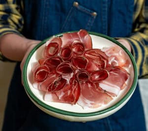 slices of bacon with flowers